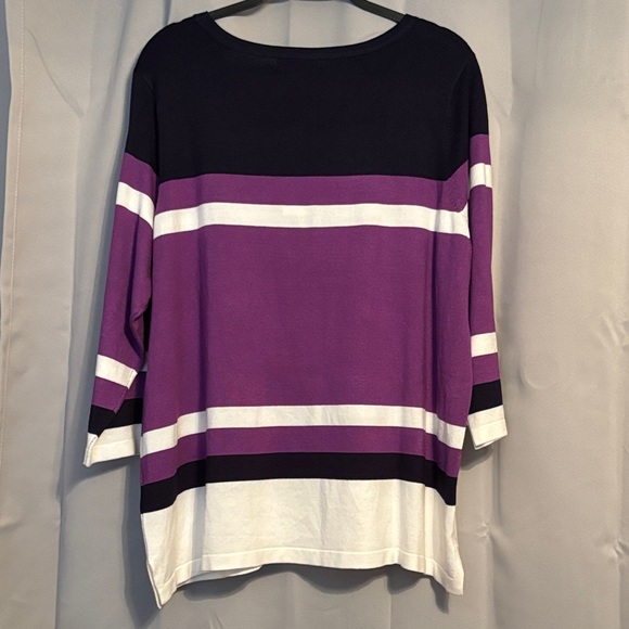 Liz Claiborne Purple and White Striped Long Sleeve Top 2X - Picture 2 of 5